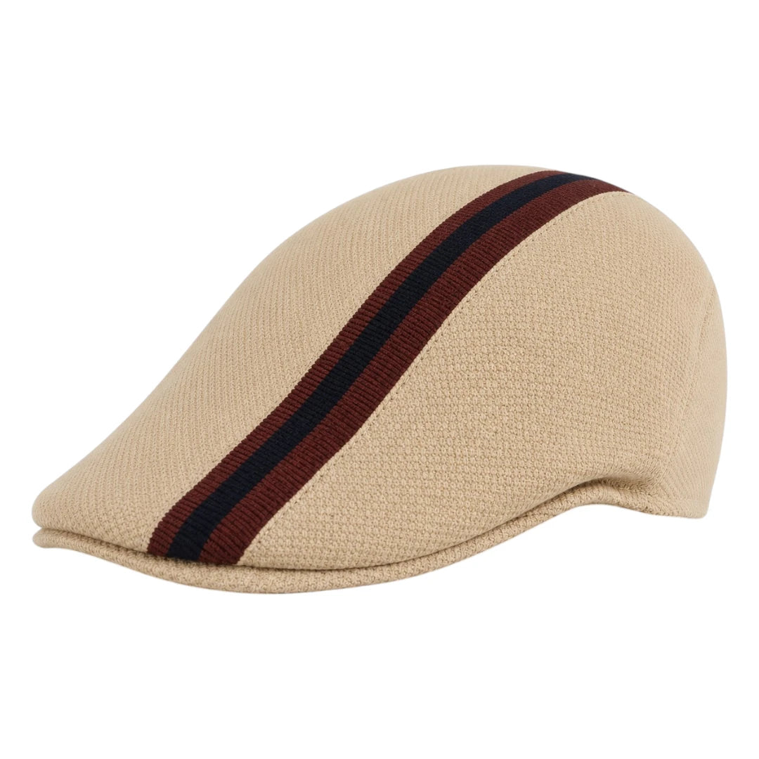 So Q Caps Heritage Stripe Beige Flat Cap