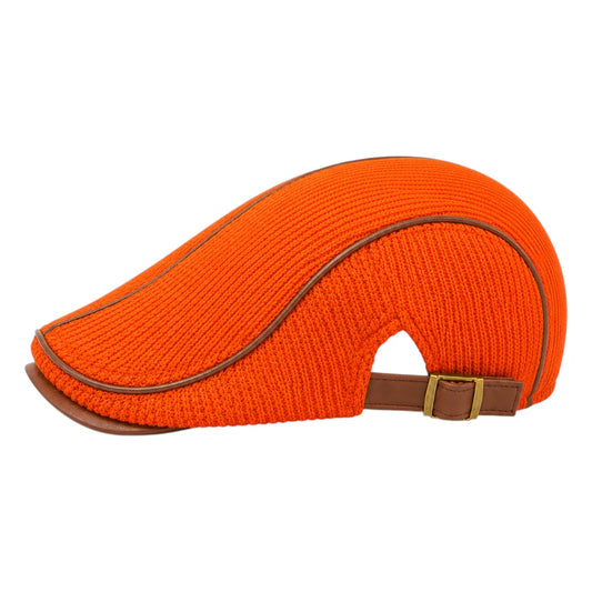 So Q Caps Orange Knit Ivy Cap with Leather Trim