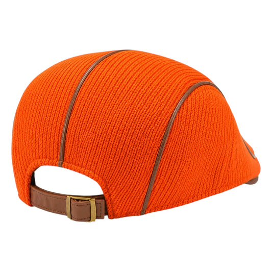 So Q Caps Orange Knit Ivy Cap with Leather Trim