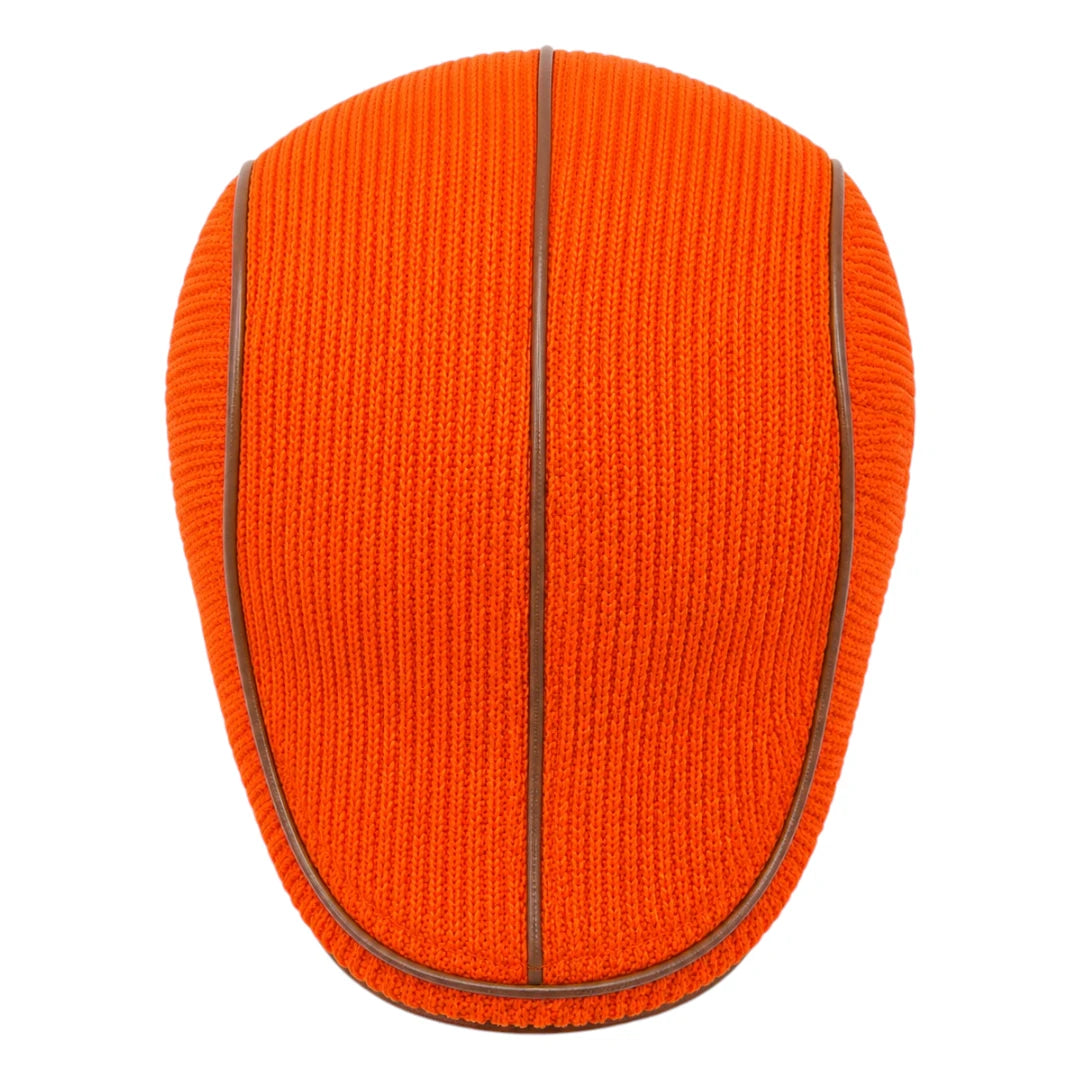 So Q Caps Orange Knit Ivy Cap with Leather Trim